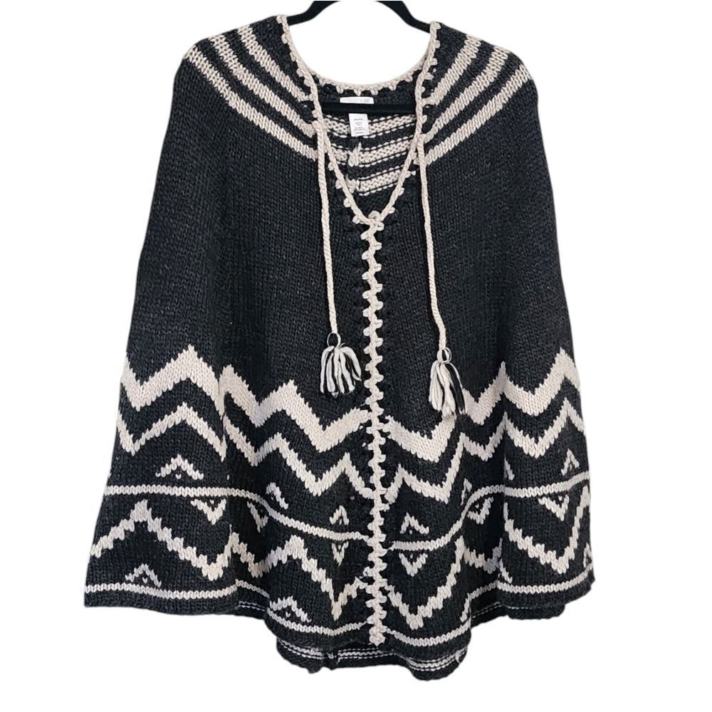 J. Jill Ponch Cape S-XL gray & white wool blend Boho Cowgirl Western one size